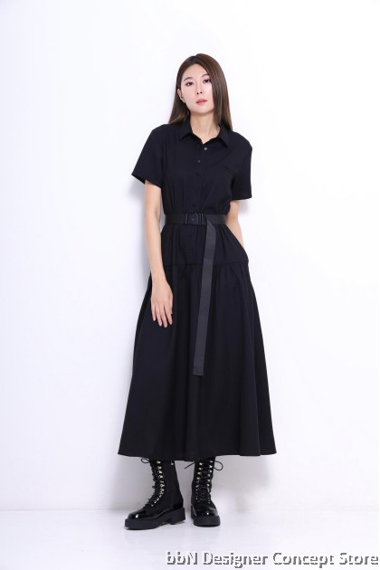 modern shirtwaist dress Green Cotton Midi Shirtwaist Dress - Fit & Flare Button-Up | Xiaolizi 3450
